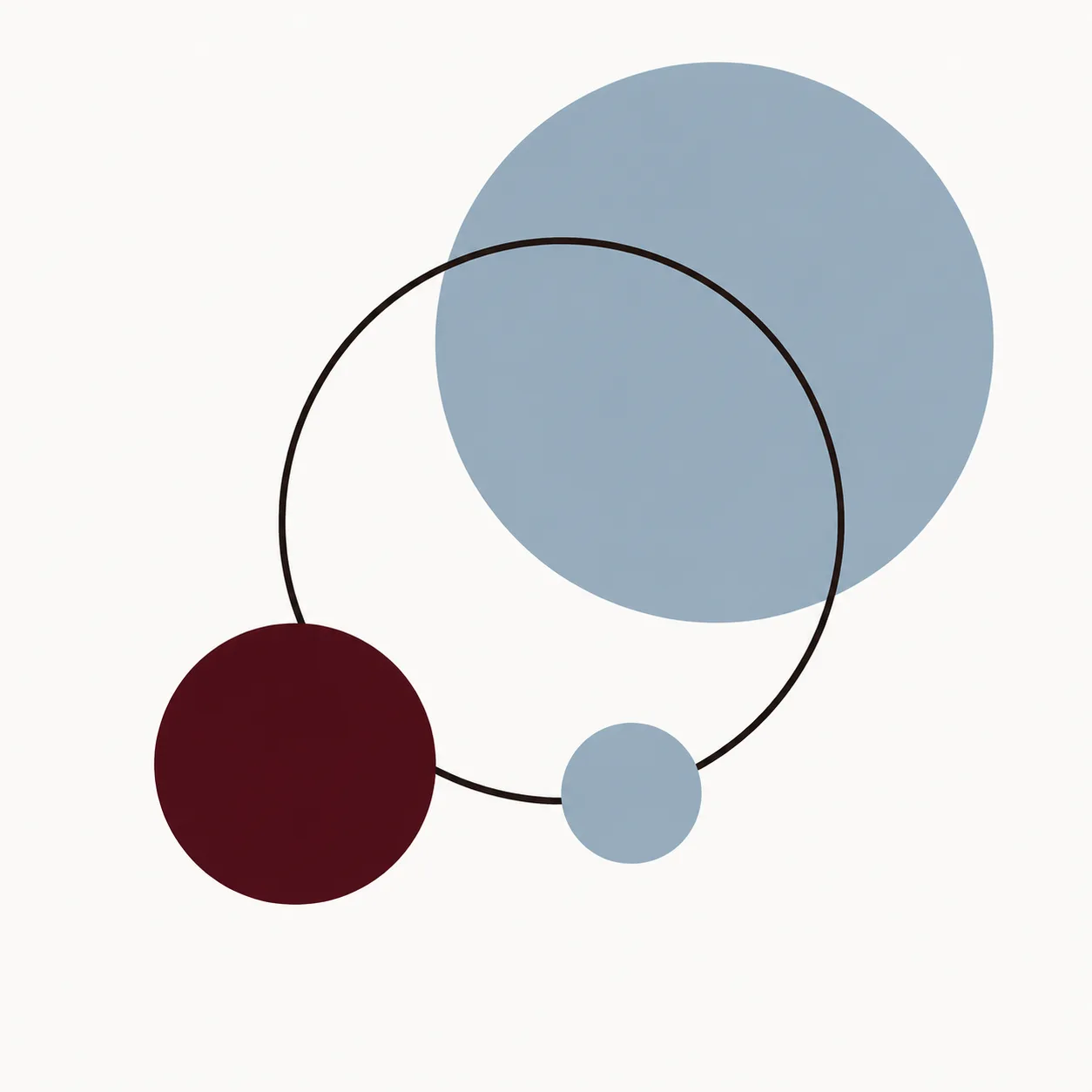 Abstract composition of burgundy and blue-gray circles